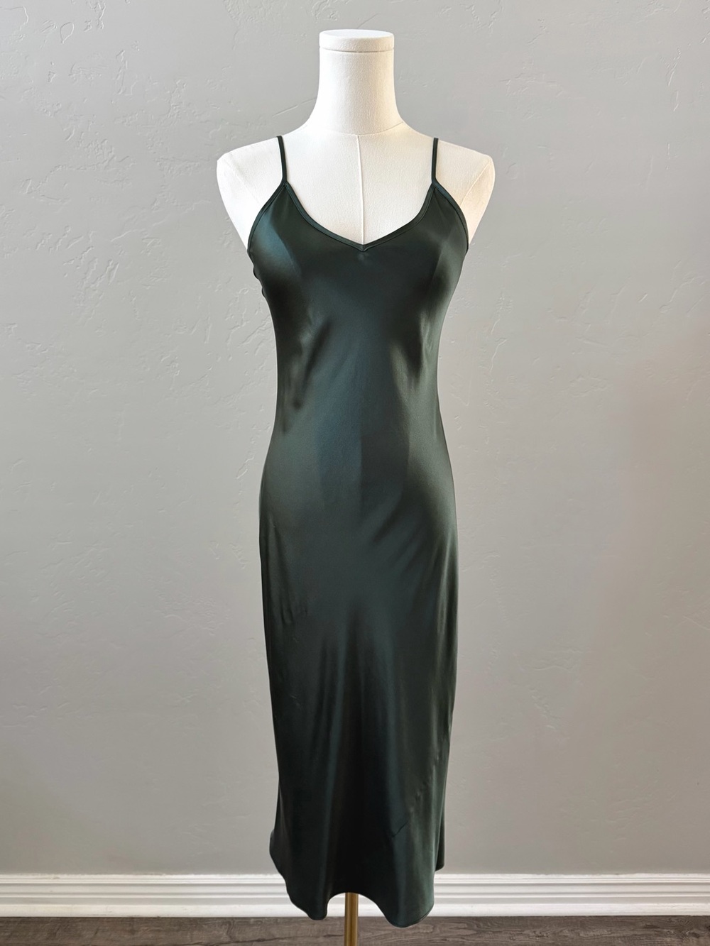 Quince Washable Silk Bias Cut Midi Dress Forest Green XS - Picture 2 of 15